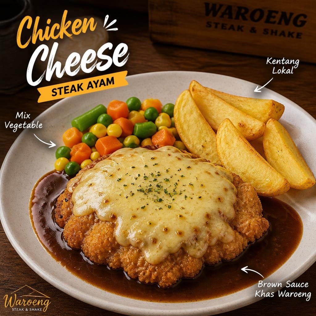 Chicken Cheese dengan steak ayam goreng tepung dan saus keju